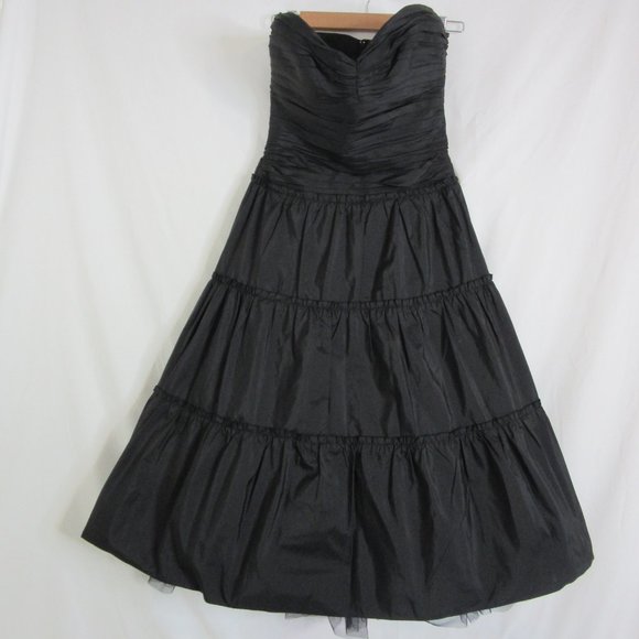 BCBG MaxAzria Black Silk Strapless Tiered Ruffle Formal Semi Midi Dress Size 4 - Picture 11 of 11